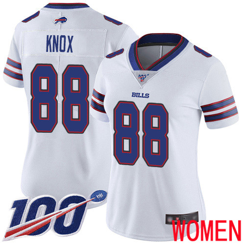 Women Buffalo Bills 88 Dawson Knox White Vapor Untouchable Limited Player 100th Season NFL Jersey